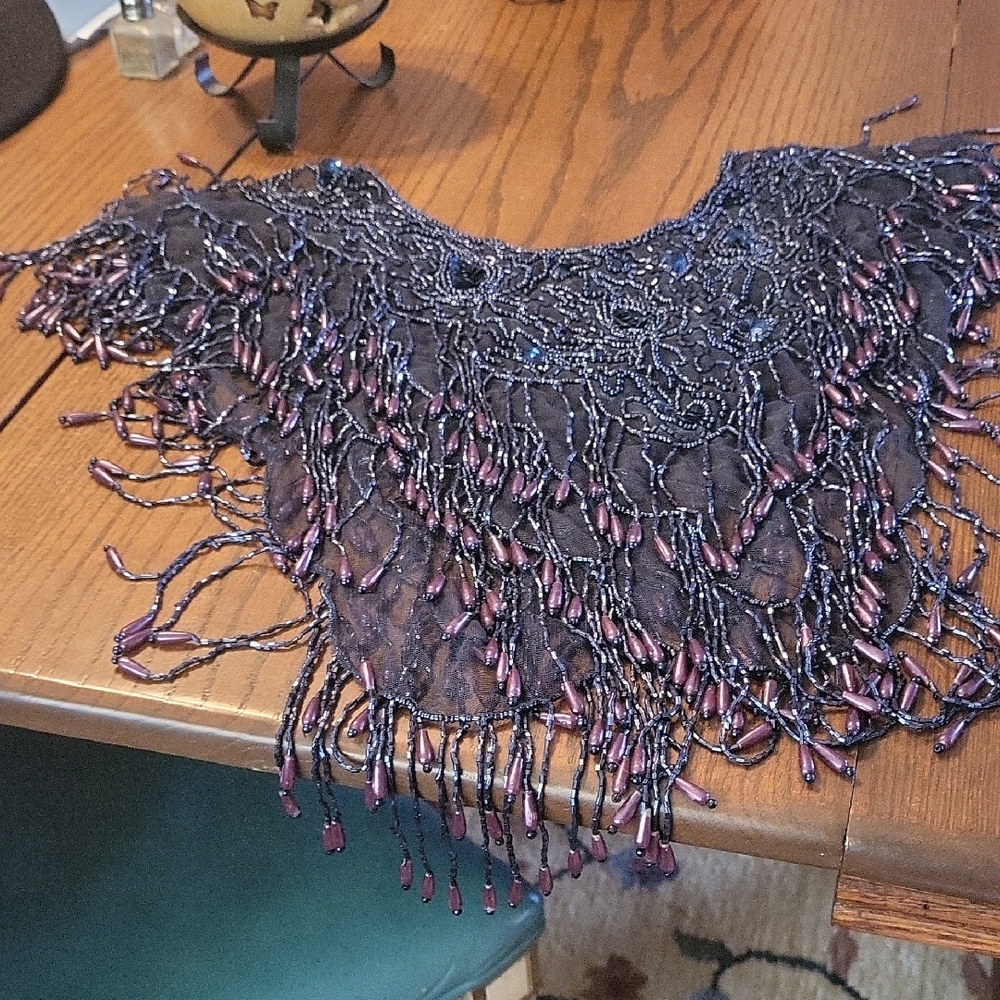 Unique, Elegant Beaded Collar in Black and Purple